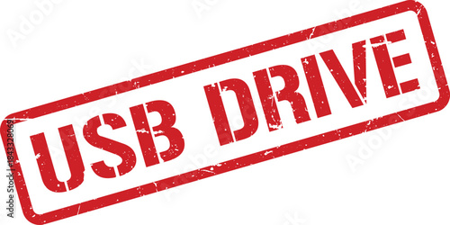 Grunge Red USB Drive Stamp Impression on White Background, Data Storage Technology
