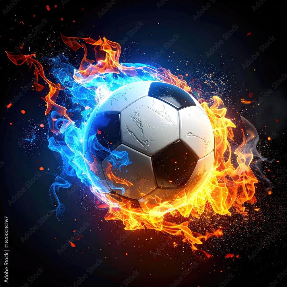 Naklejka premium Fiery soccer ball in flames
