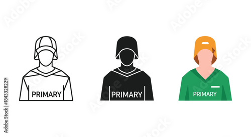 Primary healthcare worker icons in different styles