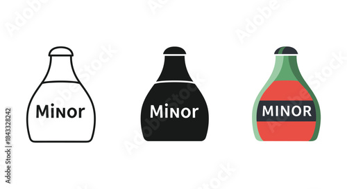 Three bottles with minor label in different colors
