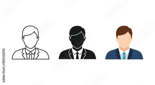 Three businessmen icons in different styles