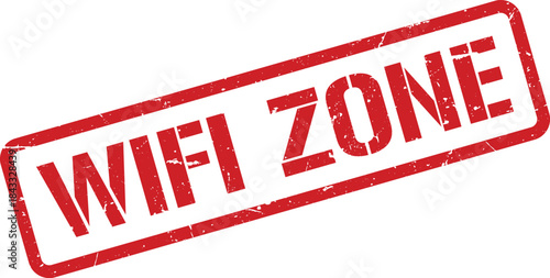Distressed Red WiFi Zone Rubber Stamp Image, Free Wireless Network Signage Illustration