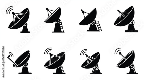  silhouette of collection of satellite dish icons isolated
