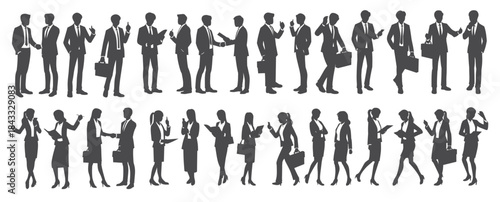 silhouettes of business professionals engaged in various
