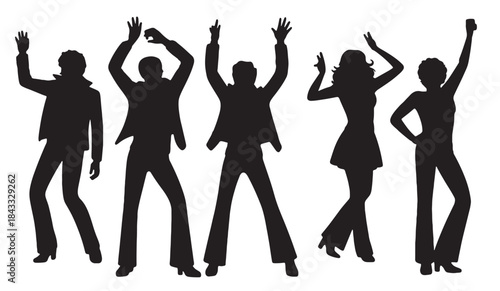 silhouettes of groovy s disco dancers partying 