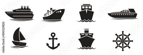  ships boats icons set black on a white background
