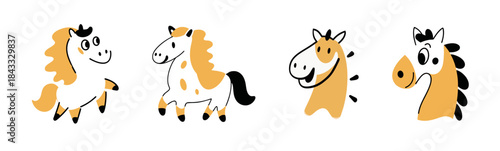 Cute Cartoon Horse Characters Set