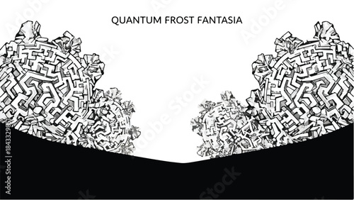 Intricate abstract fractal patterns resembling frost crystals against a stark white background.