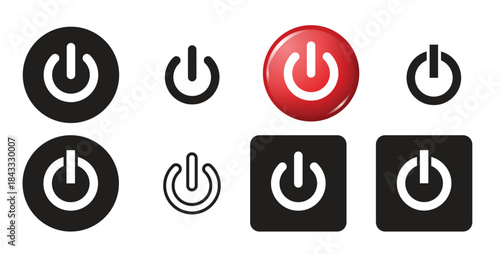 shut down icon set vector black and red icons