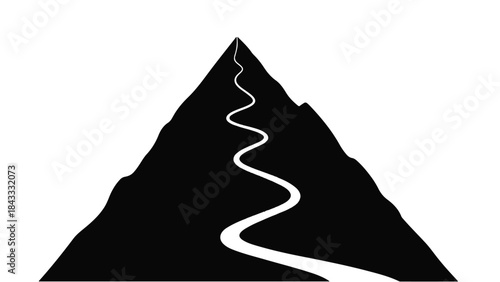 Winding path ascends a solitary mountain peak, representing journey and achievement.