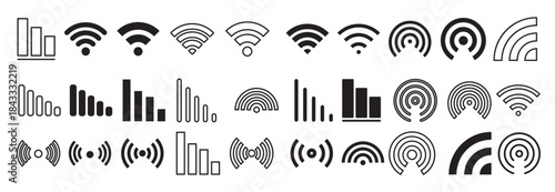  signal set vector icons radio signals waves and light rays 
