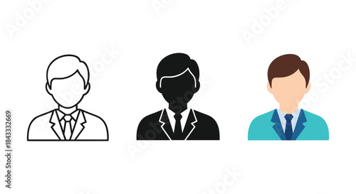 Three business professionals illustrated in different styles