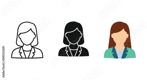 Three women in business attire illustrated in different styles