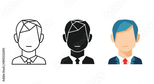 Different styles of male businessman avatars