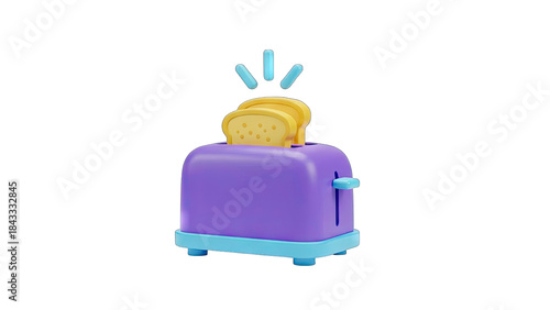 Vibrant Purple Toaster With Two Golden Slices Of Toast Popping Up Against A Transparent Black Background Simple Breakfast Appliance Cartoon Style Clean Design Isolated Object