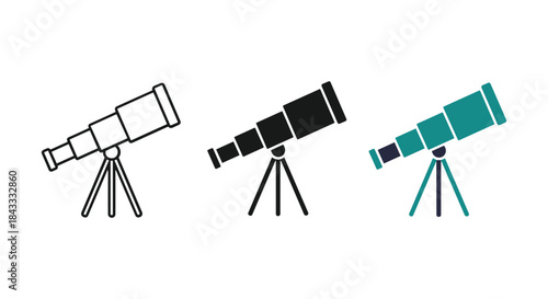 Telescope icons in different colors and styles