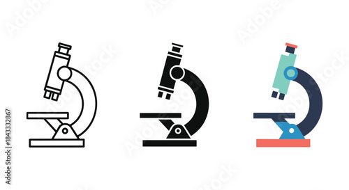 Microscope icons set for laboratory use