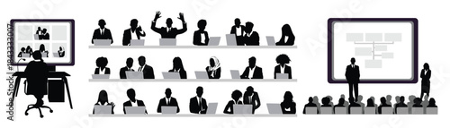 silhouettes of business people meeting conference 