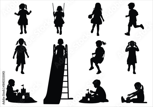 silhouettes of children playing in the park