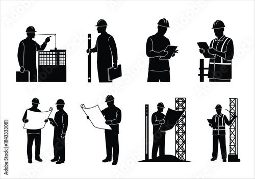 silhouettes of construction workers