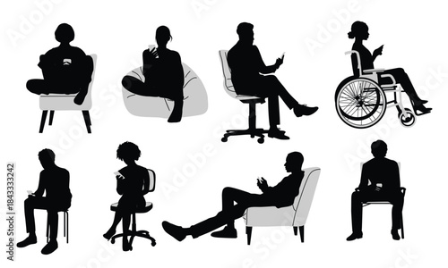 silhouettes of people sitting with phone 