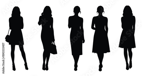  silhouettes of women in dresses and heels 