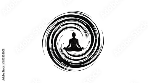 Silhouette of person meditating in a swirling vortex representing inner peace and focus