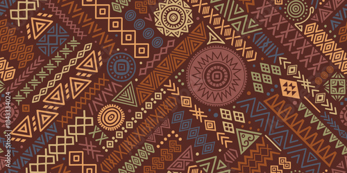 Seamless ethnic pattern, hand-drawn ethnic geometric elements, tribal pattern African or Indian vector design