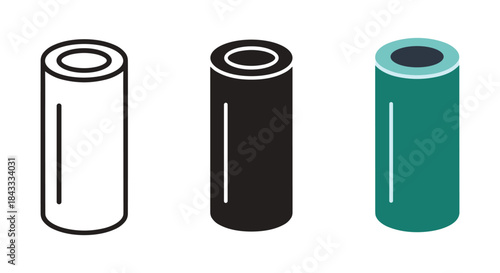 Three cylindrical objects in different colors