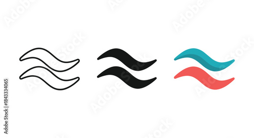 Set of abstract wavy lines in different colors and styles