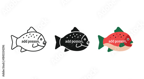 Three cartoon fish illustrations with add posson text