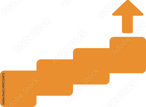 ステップアップする階段と上向き矢印のビジネス(オレンジ)