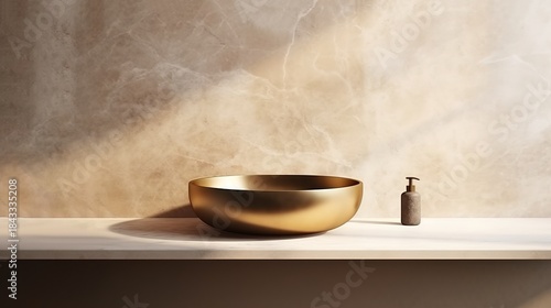 Luxury Minimalist Gold Basin in Warm Light with Steam
