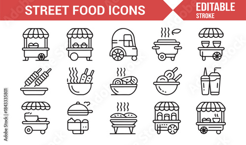 Outdoor street cuisine symbols for menu and infographic design