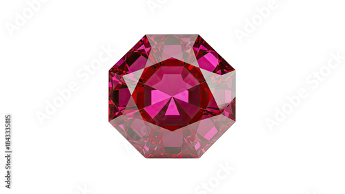 Vibrant Pink Octagonal Cut Gemstone With Facets And Geometric Shape Displayed On A Black Background With Transparent Background