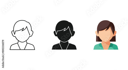Simple illustration of three people with different hair styles