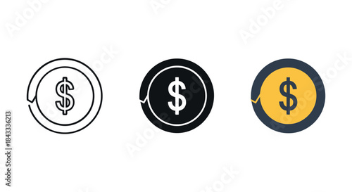 Dollar sign icons in different styles and colors