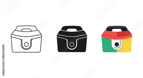 Three lunch boxes in different colors and designs