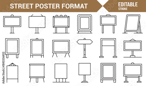 Urban advertising poster formats linear icons for design