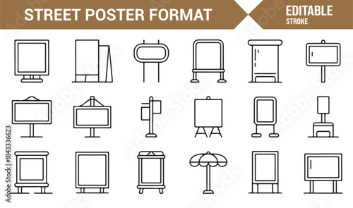 Street poster frames and signboards minimalist vector icons