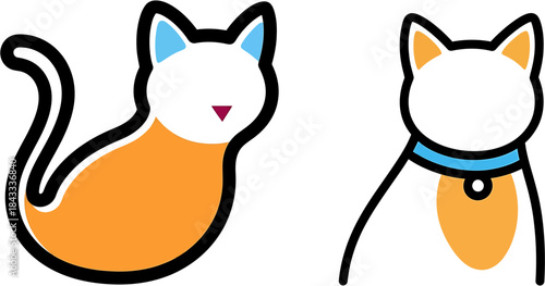 Stylized Cat Illustrations with Orange and Blue Accents, Minimalist Design for Pet Lovers