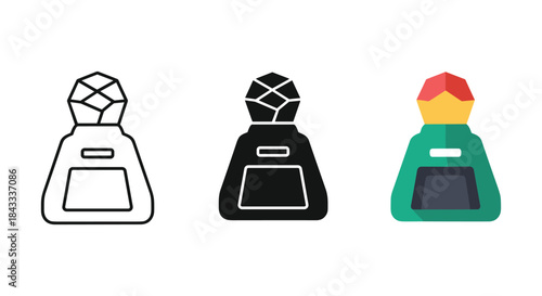 Set of perfume bottle icons in different styles and colors