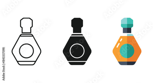 Set of three perfume bottle icons in different styles