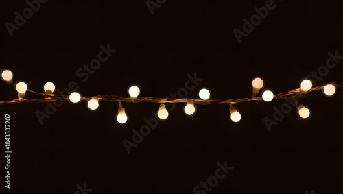 Warm fairy lights string in dark festive background