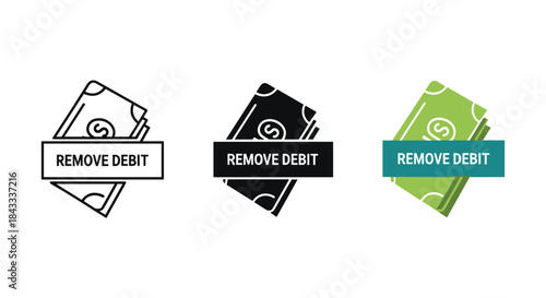 Remove debit card icon set for financial transactions