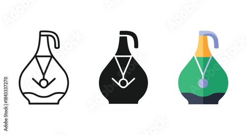 Potion bottle icon set in different colors and styles