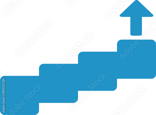 ステップアップする階段と上向き矢印のビジネス(青)