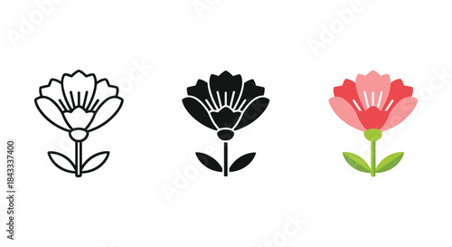 Simple flower icon set in various colors