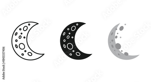 Crescent moon symbols in different styles