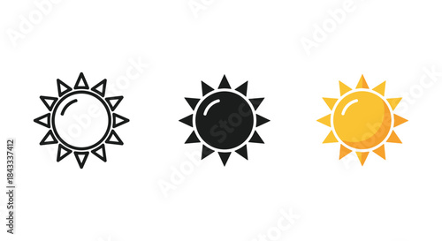 Set of sun icons in different styles and colors